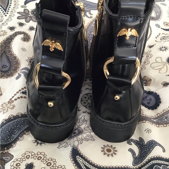 Black Leather Ankle Boots with Gold Zipper - Picture 6 of 8